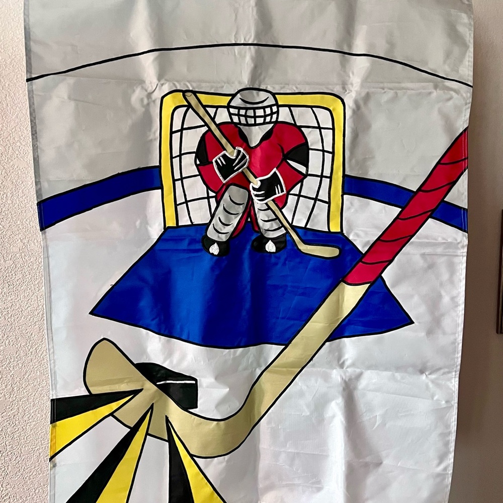Hockey Themed Embroidered Goalie Flag  27.5” Wide